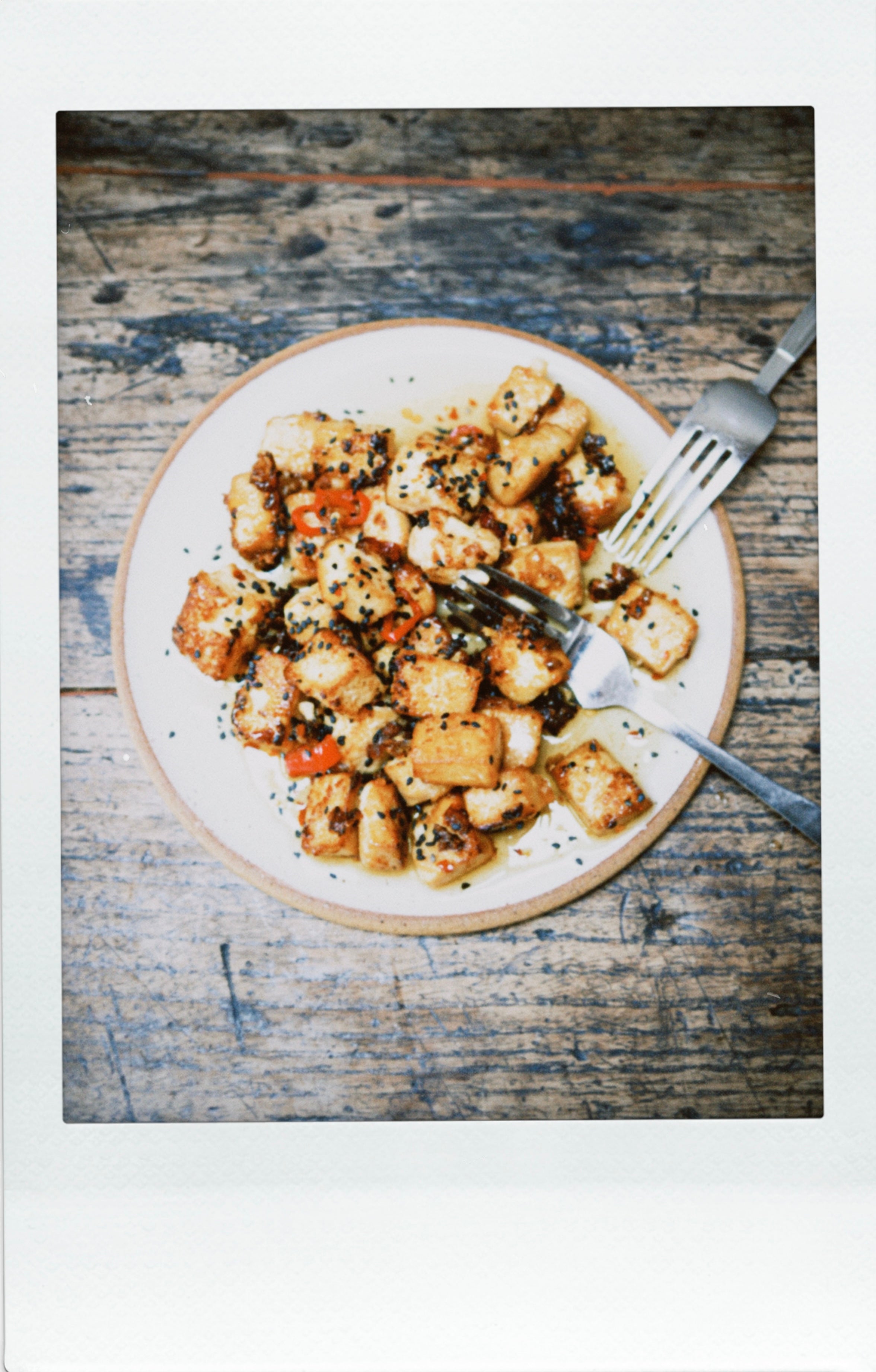 Hot Honey Tofu – sticky, spicy-sweet tofu bites with a glossy glaze