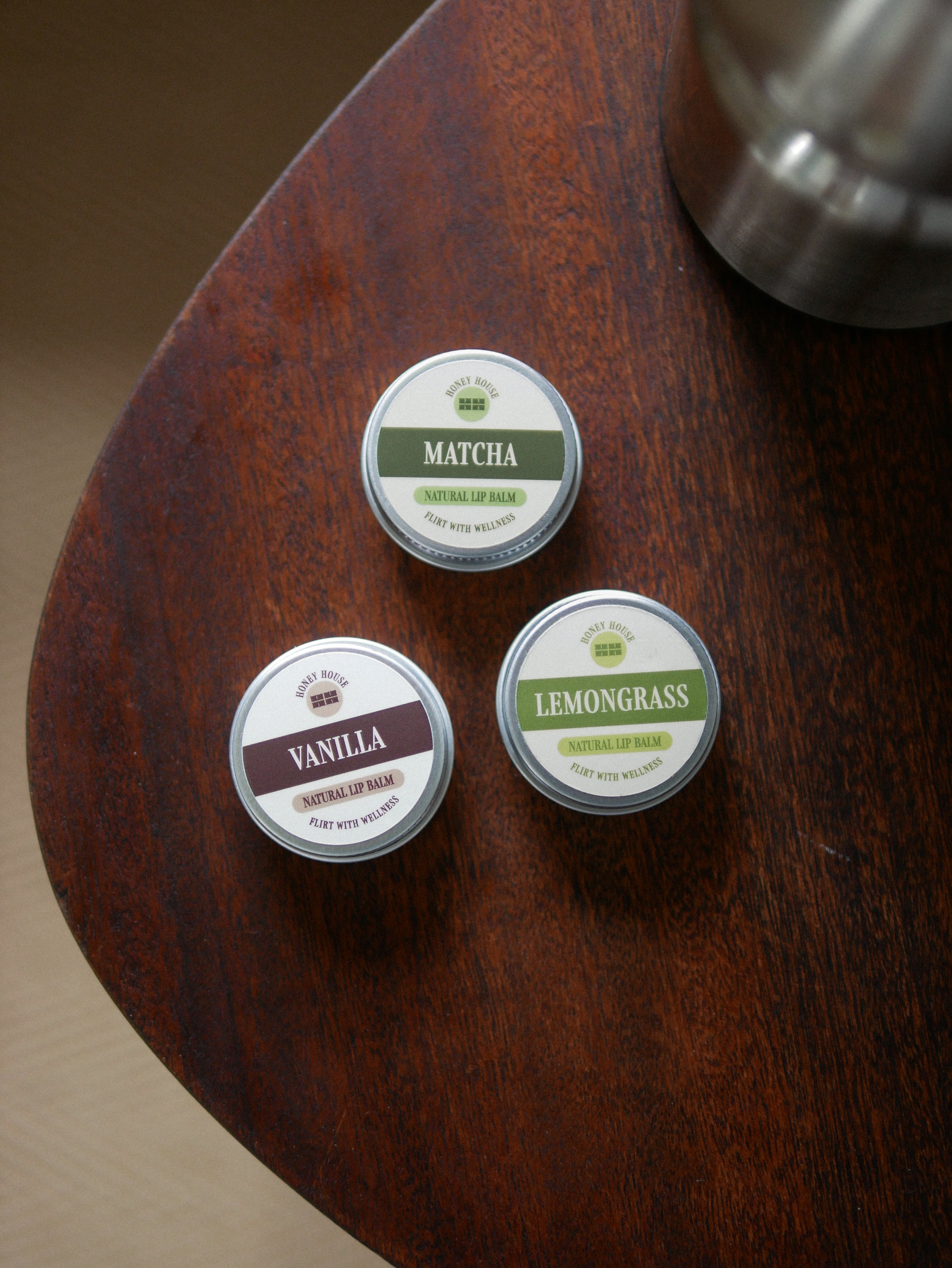 Honey House Lip Balm Trio – Matcha, Lemongrass, and Vanilla